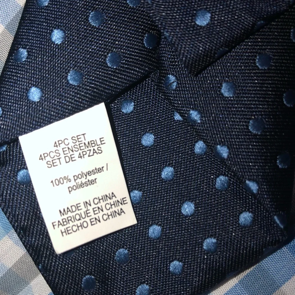 Nautica Long Sleeve Shirt 3T Blue Green Check & Clip Navy Dotted Tie 3T
